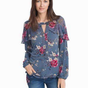 White House Black Market Tiered Sleeve Floral Blouse XS X-Small